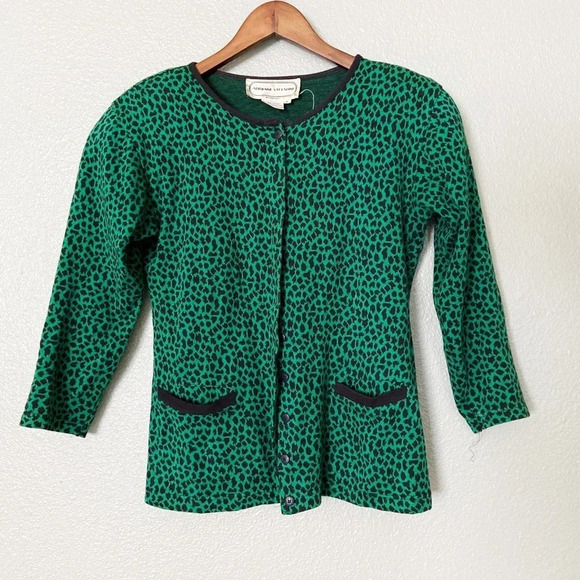 ADRIENNE VITTADINI Vintage Leopard Cardigan Small Green Black Y2K Dark Academia - Picture 2 of 11